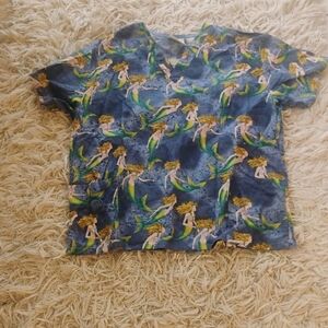Mermaid Print Fundamentals Brand Scrub Top SZ L